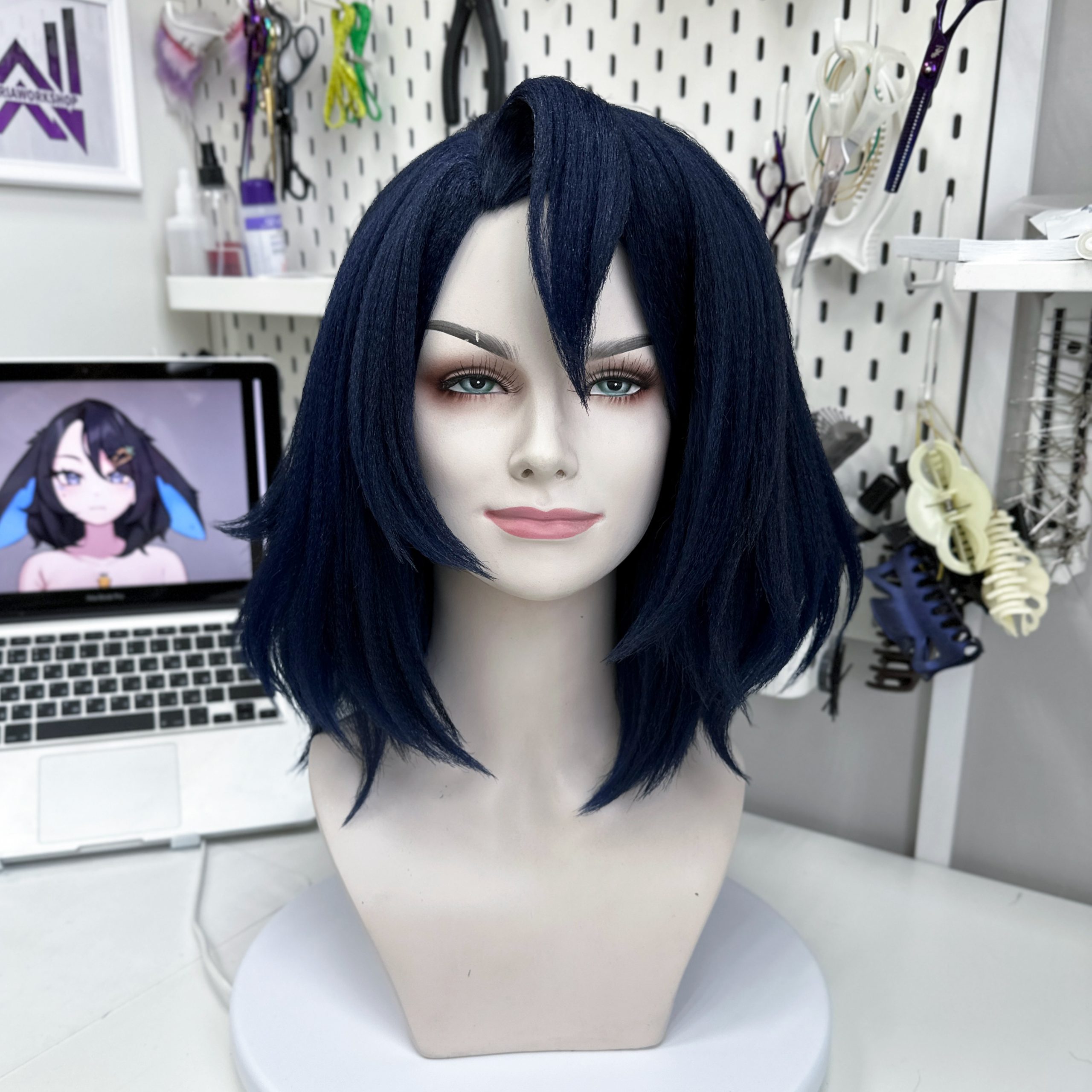 Black blue bunny wig